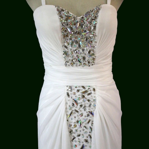 NWT TERANI White Beaded Ruched High-Low Bridal - Picture 2 of 8